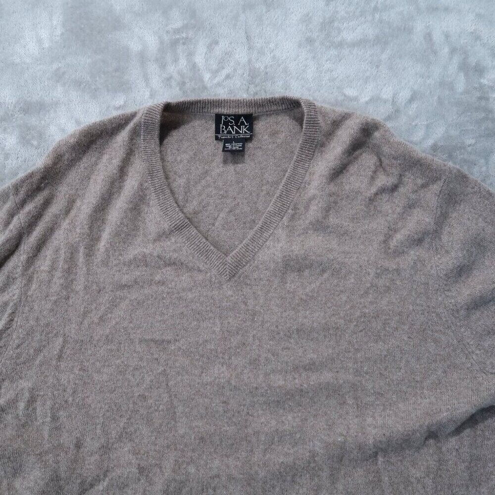 Jos A Bank Sweater Mens L Brown Cashmere V Neck Knit Long Sleeve Pullover Soft - Picture 2 of 13